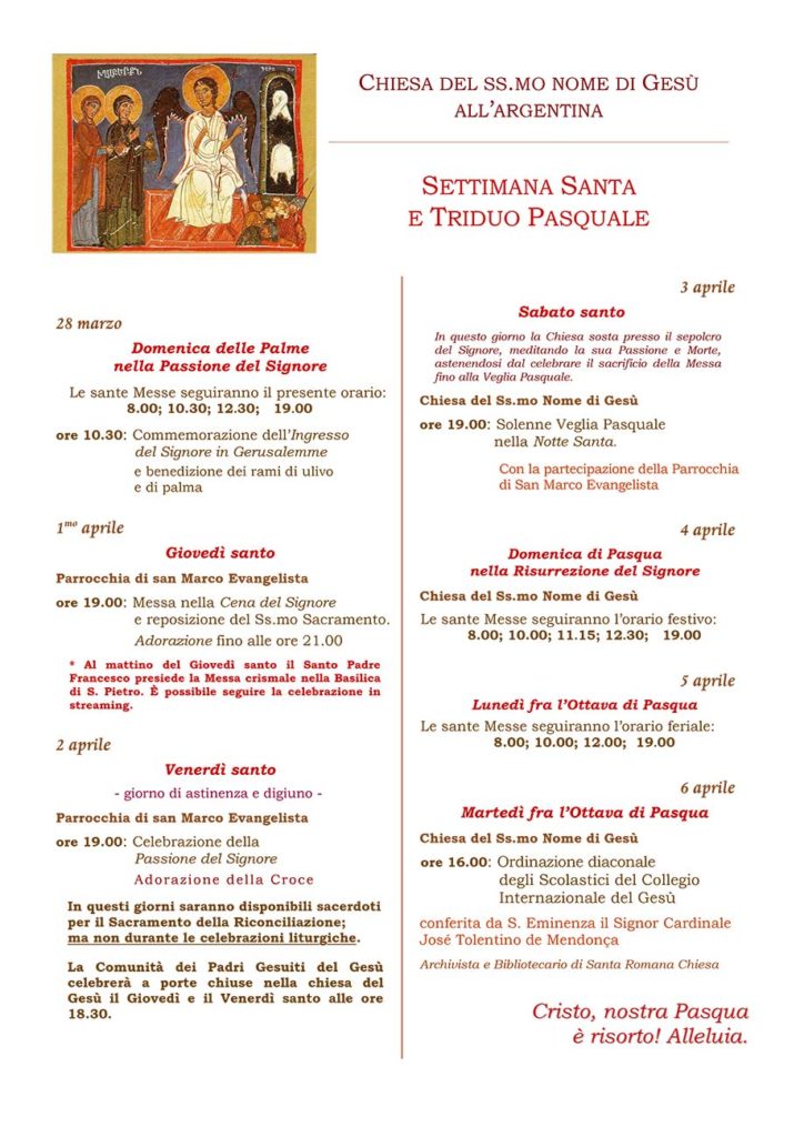 Orario Triduo Pasquale 2021